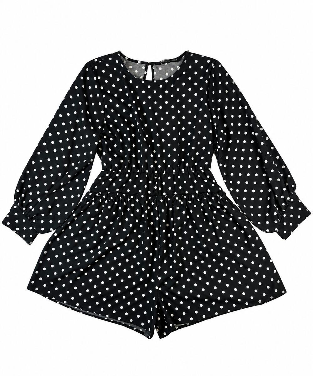 Zara Women's M Black White Polka Dot Long Sleeve Romper